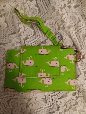 Little Man Originals Green With Pink Whales Wristlet Card Holder